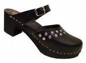 Doris -  Black leather on a black high (7 cm) base, Dalanna style with silver rivets