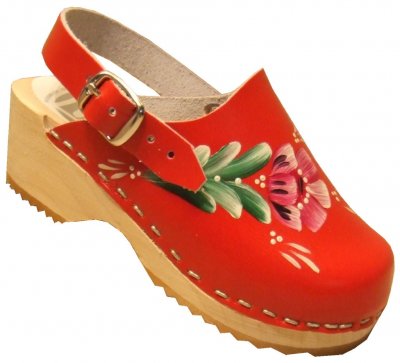 red patent clogs