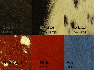 Hairy leather in different colors and paterns